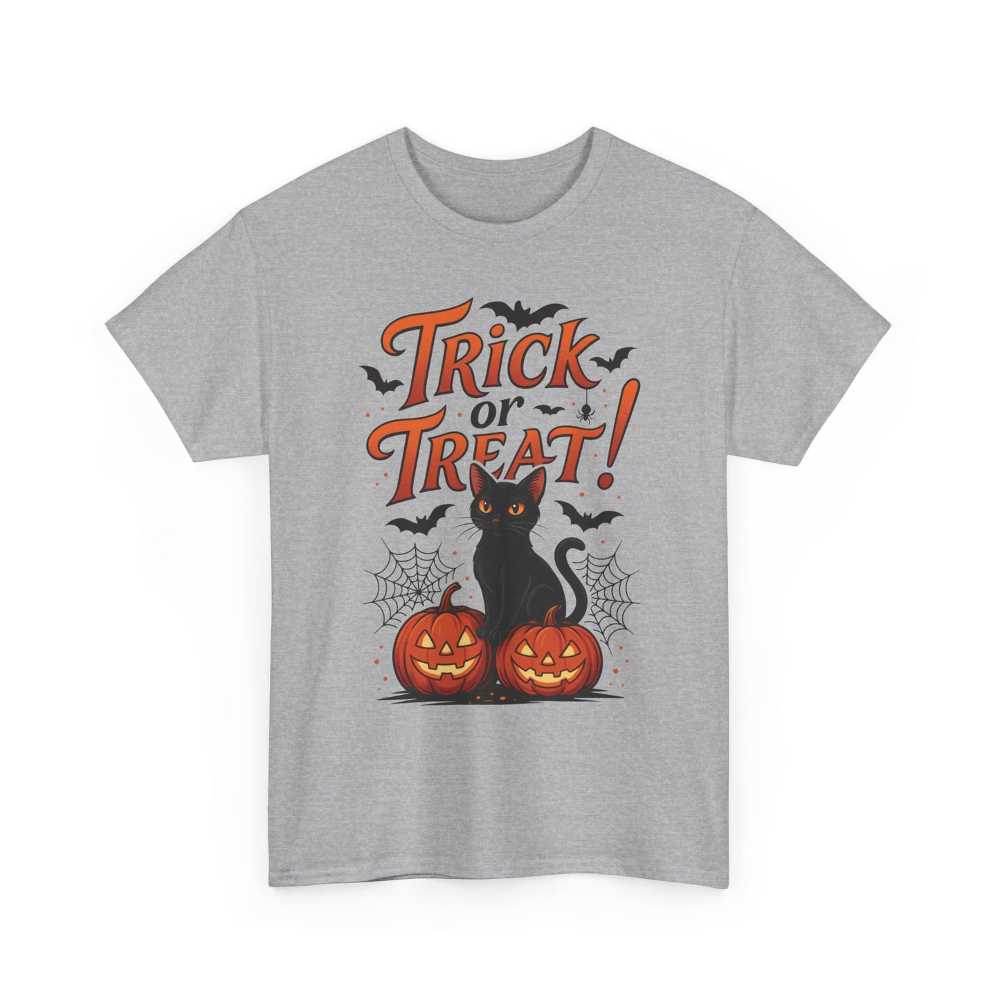 Trick or Treat Black Cat Halloween T-Shirt for Women, Spooky Cute Pumpkin Cat Tee, Fall Halloween Outfit Gift, Vintage Witchy Top
