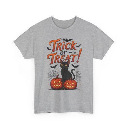 Trick or Treat Black Cat Halloween T-Shirt for Women, Spooky Cute Pumpkin Cat Tee, Fall Halloween Outfit Gift, Vintage Witchy Top