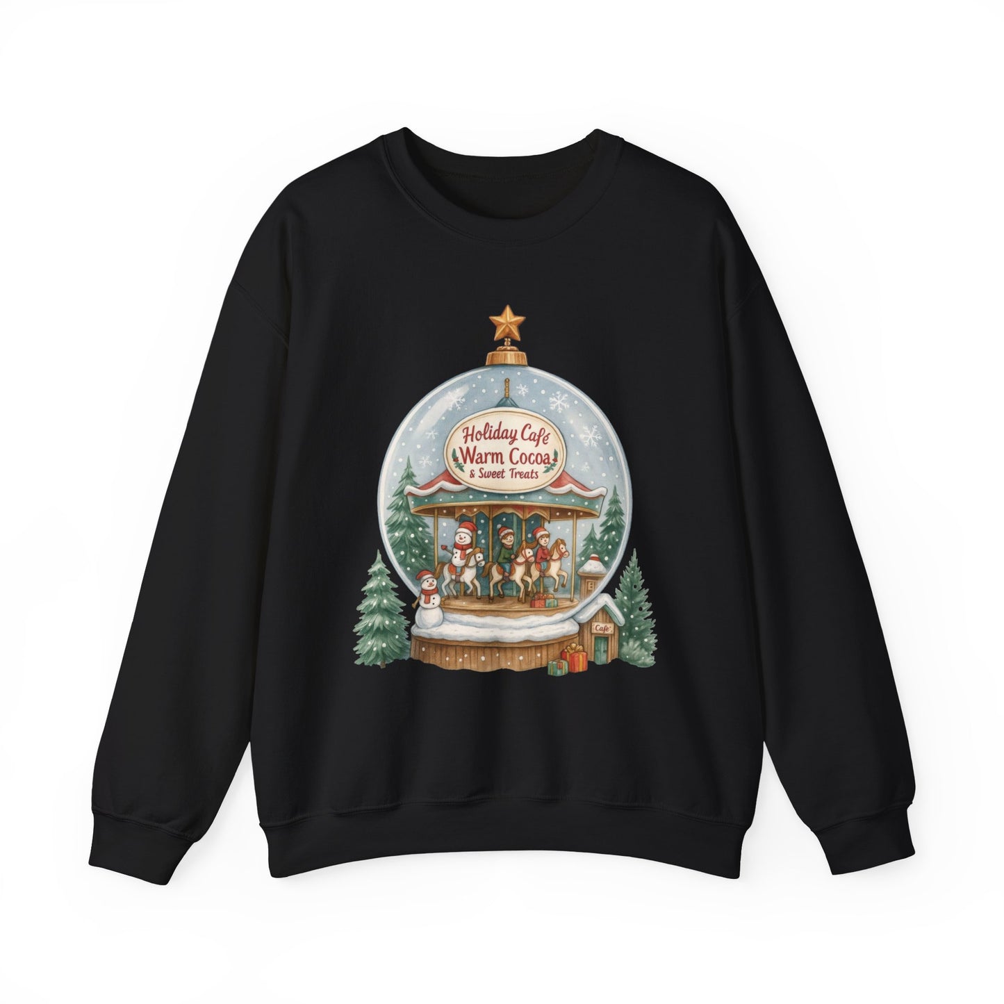 Holiday Café Christmas Sweatshirt, Warm Cocoa Snow Globe Pullover
