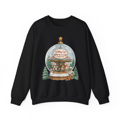 Holiday Café Christmas Sweatshirt, Warm Cocoa Snow Globe Pullover