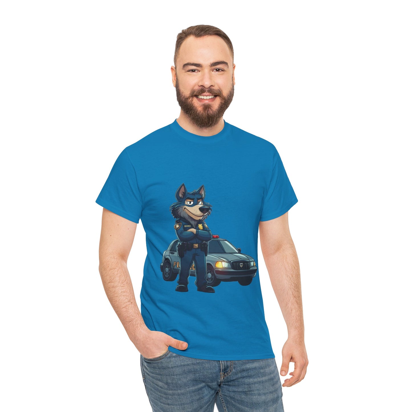 Cool Police Wolf Cartoon Shirt, Funny Cop Animal Graphic Tee,  Law Enforcement Gift T-Shirt, Tee for Dog Lovers, Gifts for Police Week