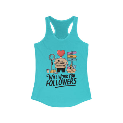 Social Media Humor Tank Top, Perfect for Influencers, Will Work for Followers, Trendy Workout Top, Cute Gift for Friends, Summer Fashion