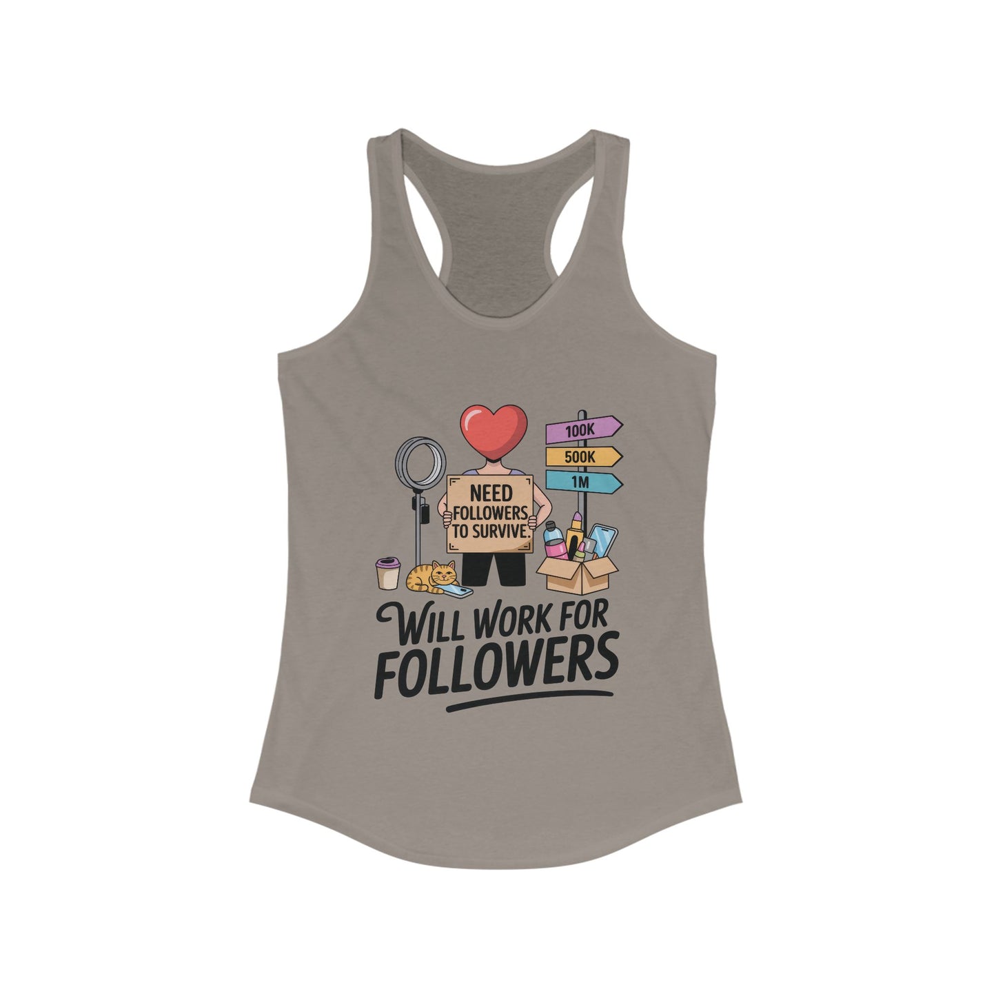 Social Media Humor Tank Top, Perfect for Influencers, Will Work for Followers, Trendy Workout Top, Cute Gift for Friends, Summer Fashion