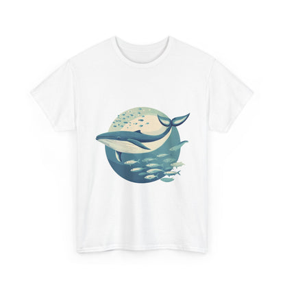Whale and Fish Unisex Heavy Cotton Tee, Ocean Lover Shirt, Nature Tee, Sea Creature Gift, Casual Summer Top, Ocean Whale Graphic Tee