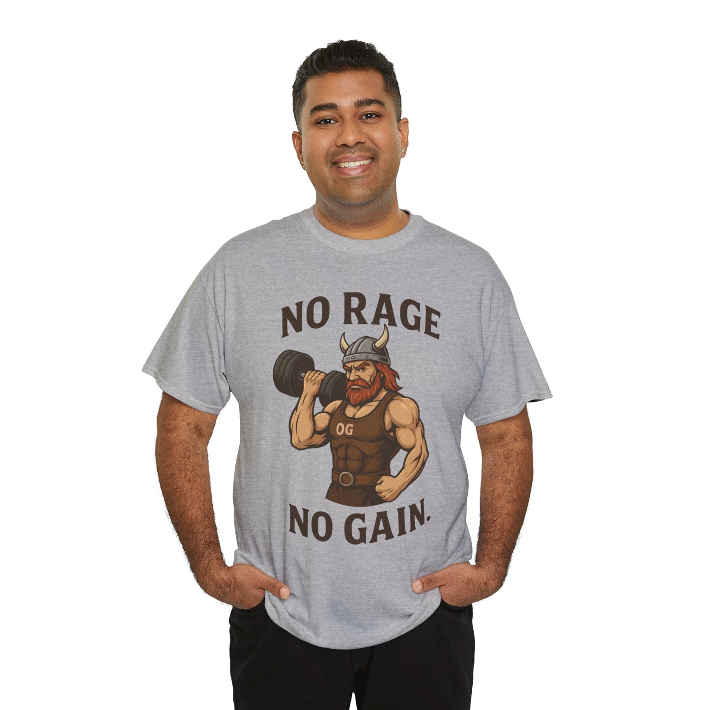 No Rage No Gain Viking Gym Shirt, Funny Muscle Workout Tee, Barbarian Fitness T-Shirt for Men, Powerlifting Humor Shirt, Viking Lifting Gift