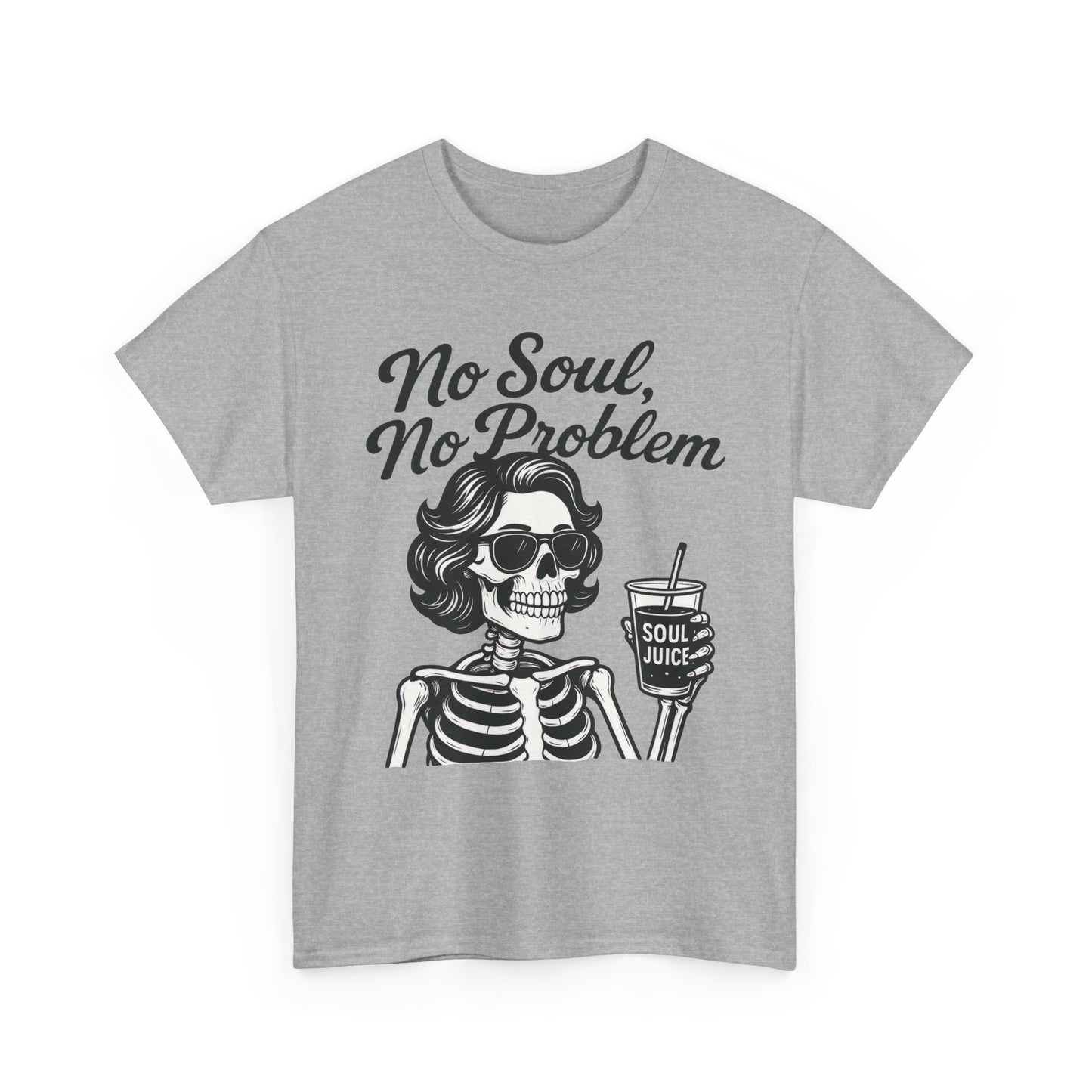 No Soul No Problem Skeleton T-Shirt for Women, Funny Gothic Skull Tee, Dark Humor Halloween Shirt, Spooky Retro Skeleton Top
