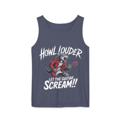 Howl Louder Wolf Tank Top, Mens Muscle Shirt, Rock Guitarist Graphic Sleeveless Tee, Wolf Workout Gym Tank, Music Lover Gift