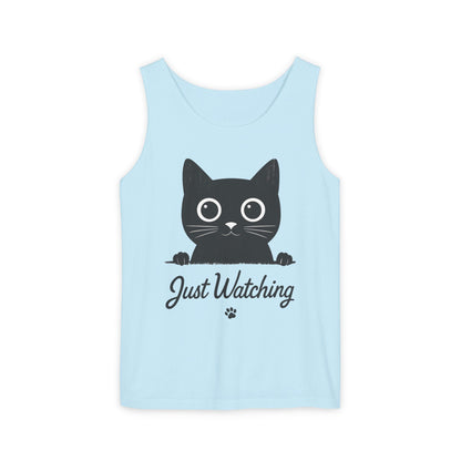 Just Watching Cat Womens Tank Top - Cute Black Kitty Sleeveless Shirt - Funny Summer Cat Lover Gift, Summer Beach Wear, Pet Themed Apparel