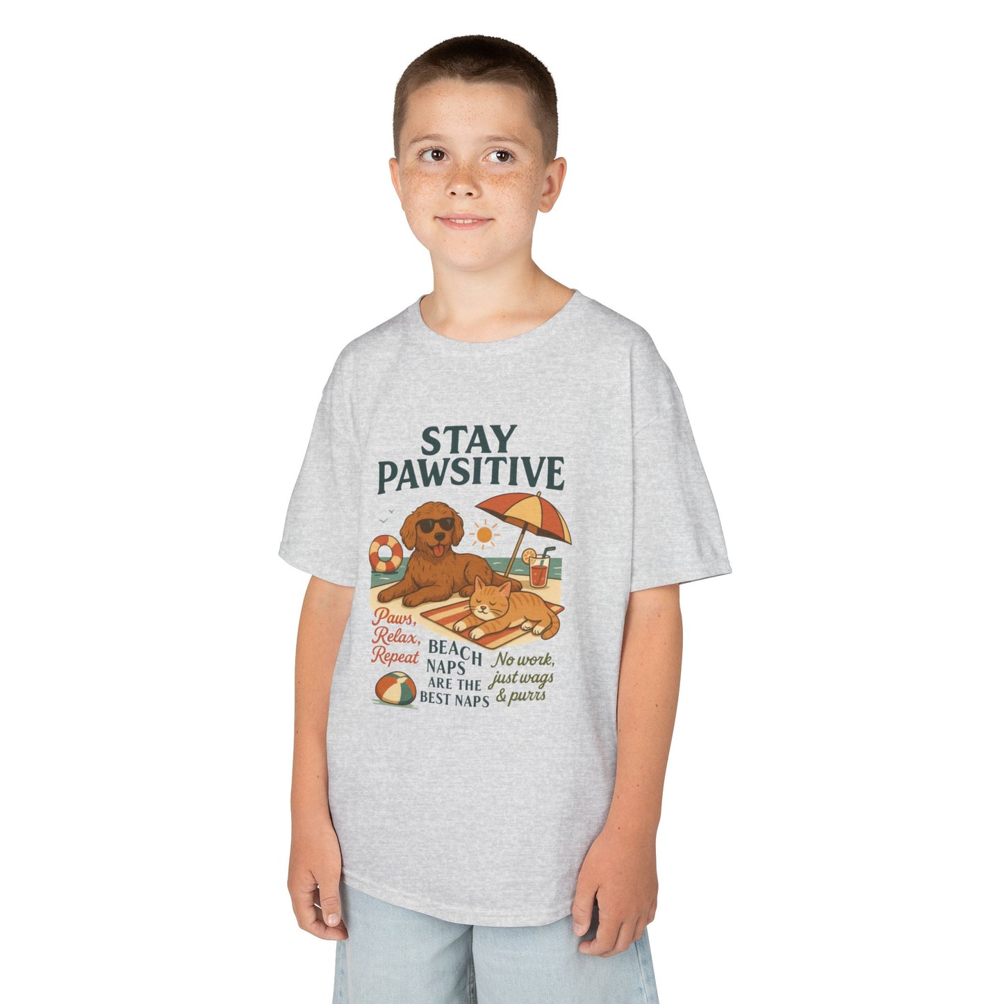 Kids Beach Vibes Tee - Stay Pawsitive, Summer Fun Shirt, Dog Lover Gift, Vacation Outfit, Beach Day Apparel