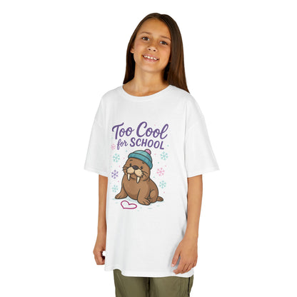 Kids Heavy Cotton™ Tee, Kids Too Cool for School Walrus T-Shirt, Cute Animal Graphic Tee, Funny Winter Shirt