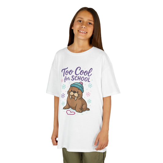 Kids Heavy Cotton™ Tee, Kids Too Cool for School Walrus T-Shirt, Cute Animal Graphic Tee, Funny Winter Shirt