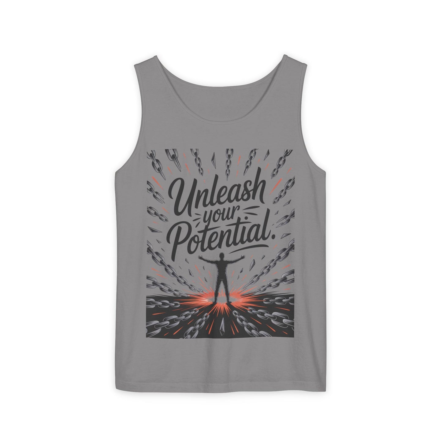 Men's Motivational Tank Top, "Unleash Your Potential" Graphic, Inspirational Gym Wear, Fitness Apparel, Summer Top, Gift for Him
