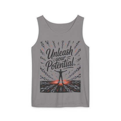 Men's Motivational Tank Top, "Unleash Your Potential" Graphic, Inspirational Gym Wear, Fitness Apparel, Summer Top, Gift for Him