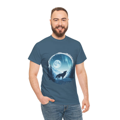 Howling Wolf Under Moonlight Men's T-Shirt, Full Moon Forest Scene Tee, Nature Lover Gift, Outdoor Adventure Clothing