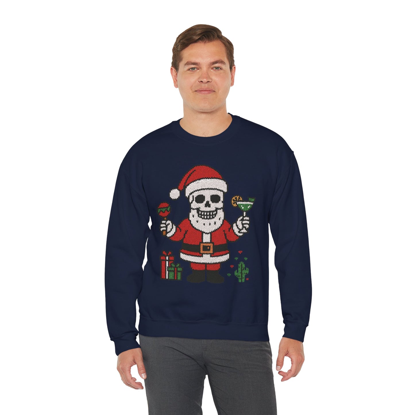 Funny Santa Skull Christmas Men's Sweatshirt, Holiday Margarita Pullover