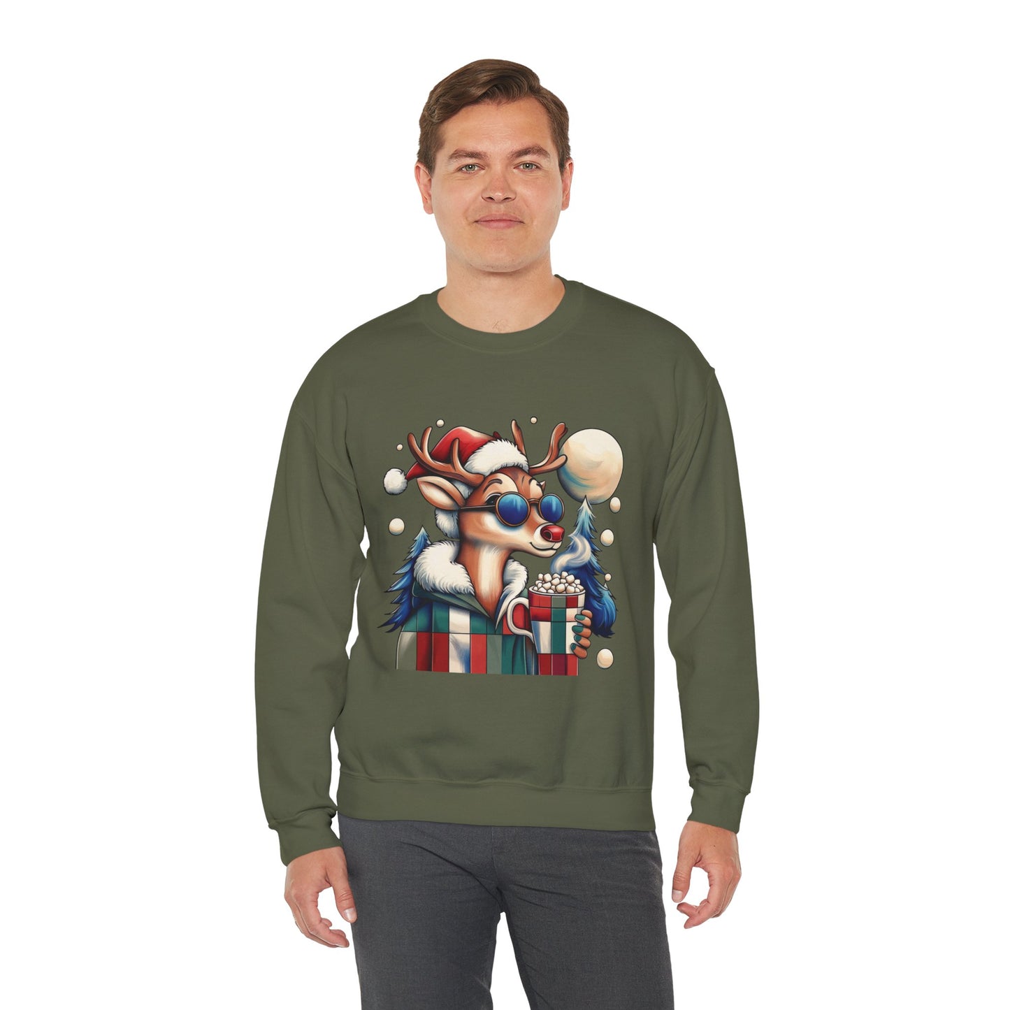 Cool Reindeer Christmas Sweatshirt, Funny Holiday Pullover for Men, Men's Heavy Blend™ Crewneck Sweatshirt