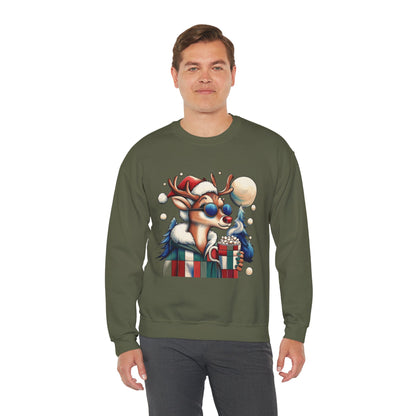 Cool Reindeer Christmas Sweatshirt, Funny Holiday Pullover for Men, Men's Heavy Blend™ Crewneck Sweatshirt