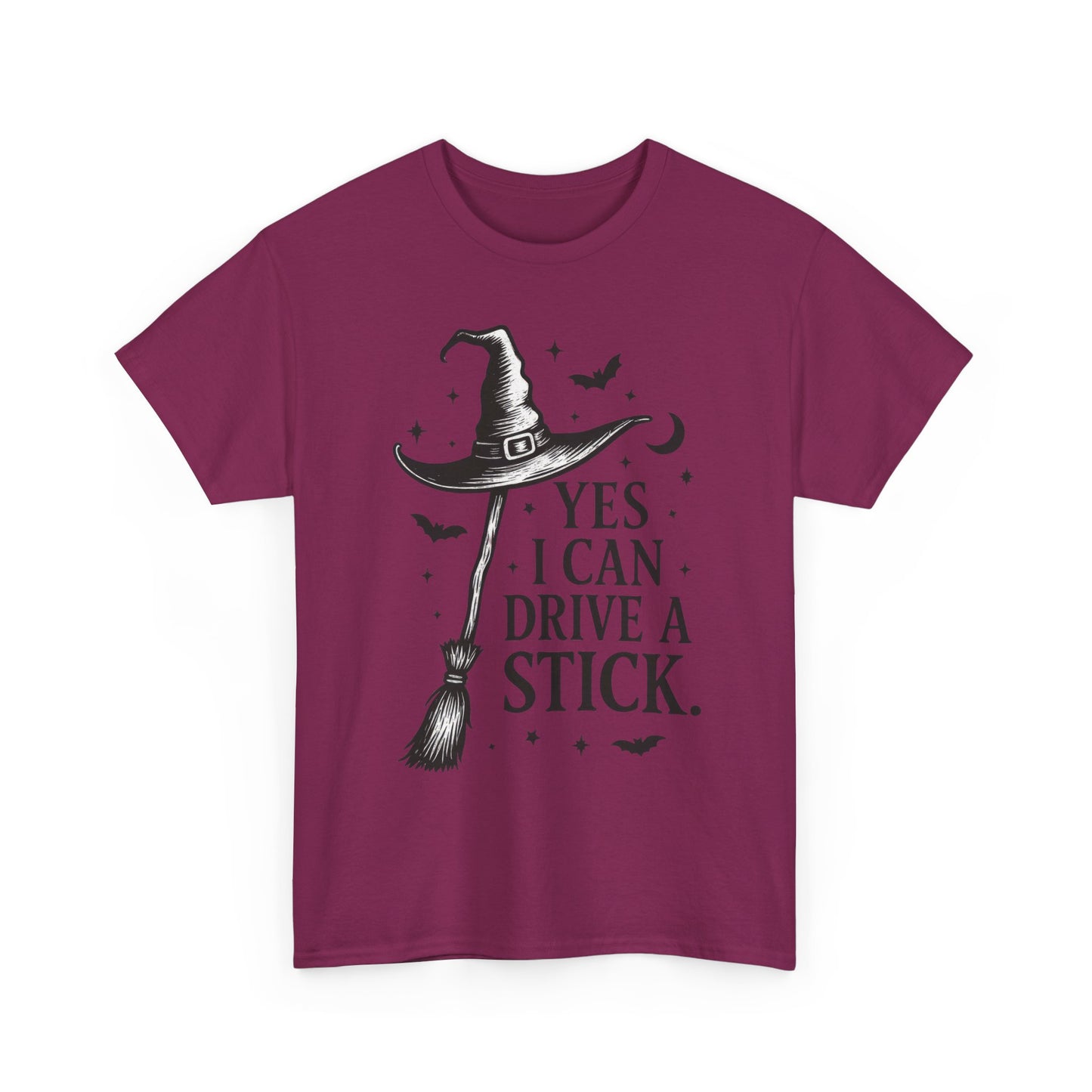 Yes I Can Drive a Stick Witch Hat Broom Halloween Women's T-Shirt, Funny Spooky Graphic Tee, Witch Shirt,