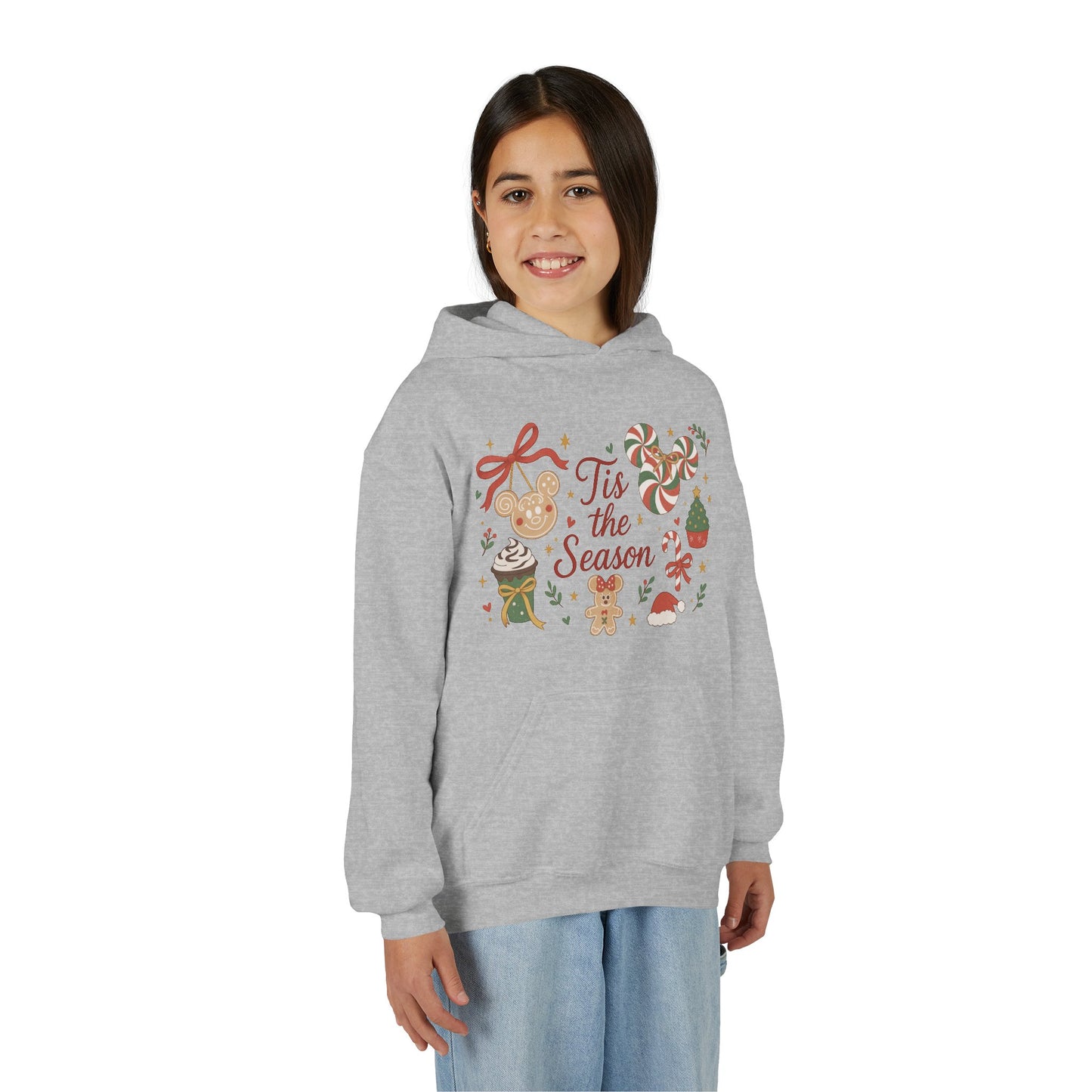 Tis the Season Christmas Sweatshirt for Girls, Cozy Holiday Cookie Jumper, Youth Heavy Blend Hooded Sweatshirt