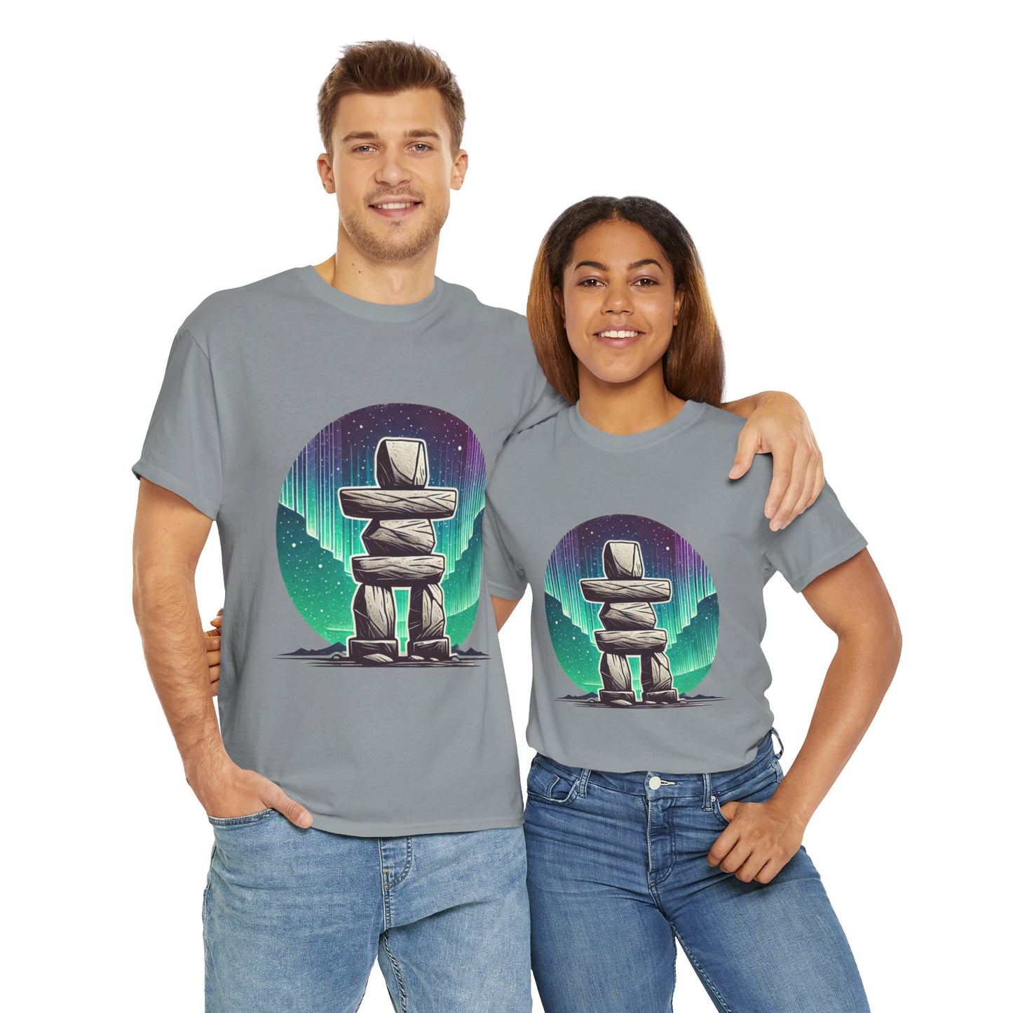 Aurora Stone Inukshuk Tee, Northern Lights Inukshuk T-Shirt,  Arctic Stone Stack Aurora Graphic Tee, Canada Inuit Symbol Shirt