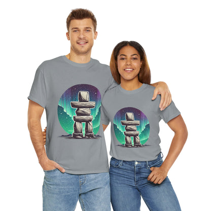 Aurora Stone Inukshuk Tee, Northern Lights Inukshuk T-Shirt,  Arctic Stone Stack Aurora Graphic Tee, Canada Inuit Symbol Shirt