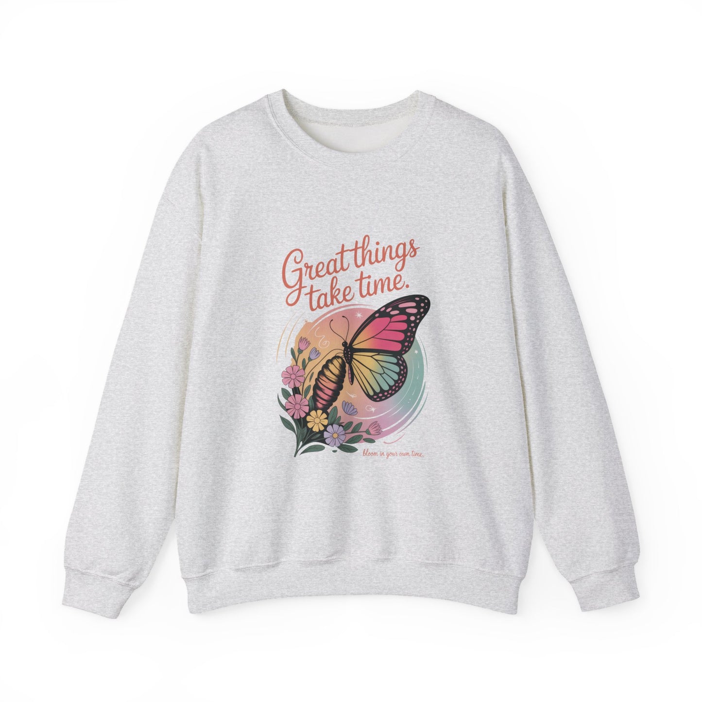 Inspirational Butterfly Sweatshirt - Great Things Take Time, Cozy Unisex Crewneck, Perfect Gift for Nature Lovers, Relaxed Style, [...]