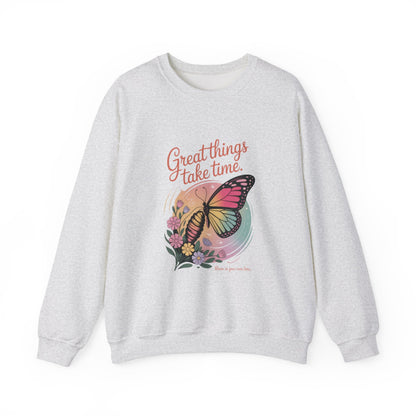 Inspirational Butterfly Sweatshirt - Great Things Take Time, Cozy Unisex Crewneck, Perfect Gift for Nature Lovers, Relaxed Style, [...]