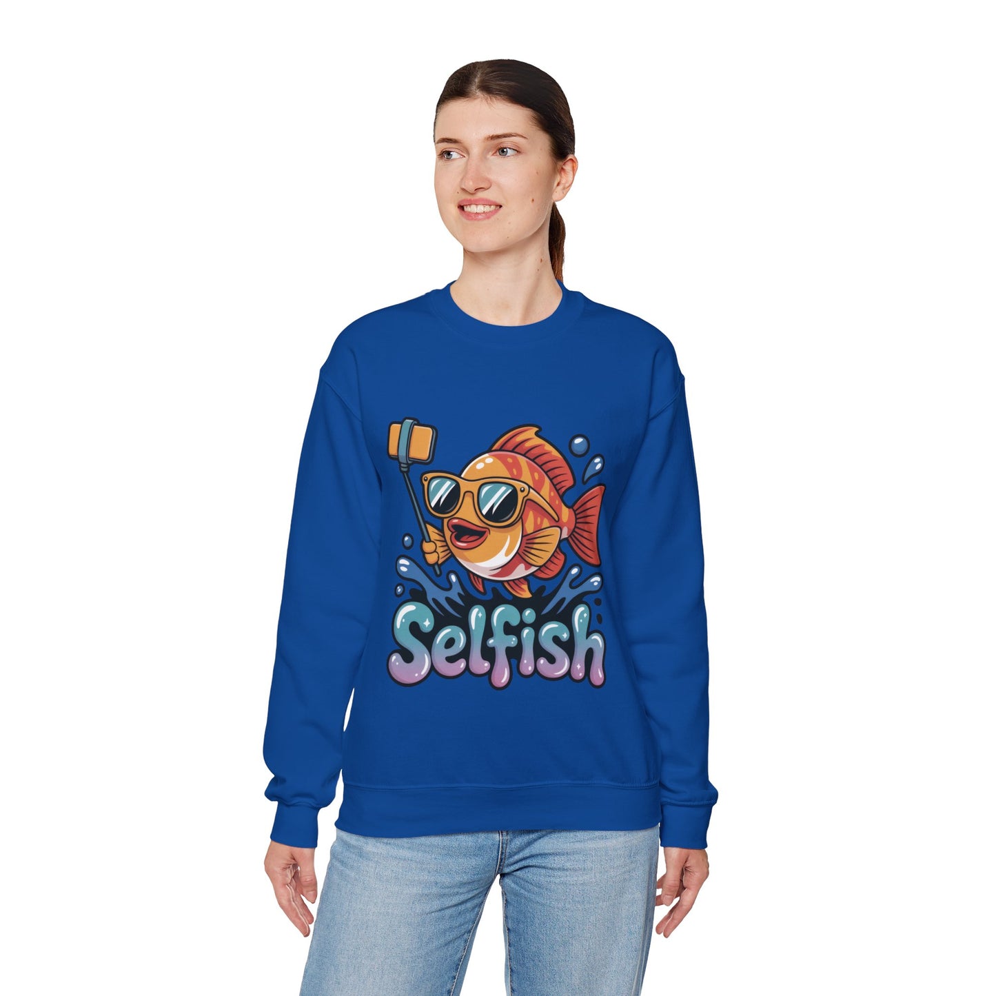 Selfish Womens Sweatshirt, Funny Selfie Pullover, Cute Ocean Pun Sweater, Playful Sea Life Gift, Fun Gift for Fish Lovers, Fishing Apparel