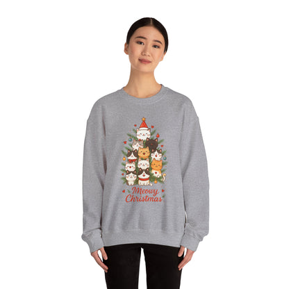 Women's Meowy Christmas Cat Sweatshirt, Cute Holiday Kitty Pullover