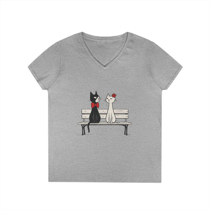 Cute Cat Lovers V-Neck T-Shirt, Casual Wear, Gift for Her, Pet Lovers, Best Friend Gift, Cute Cat Design, Valentine's Day, Cat Love