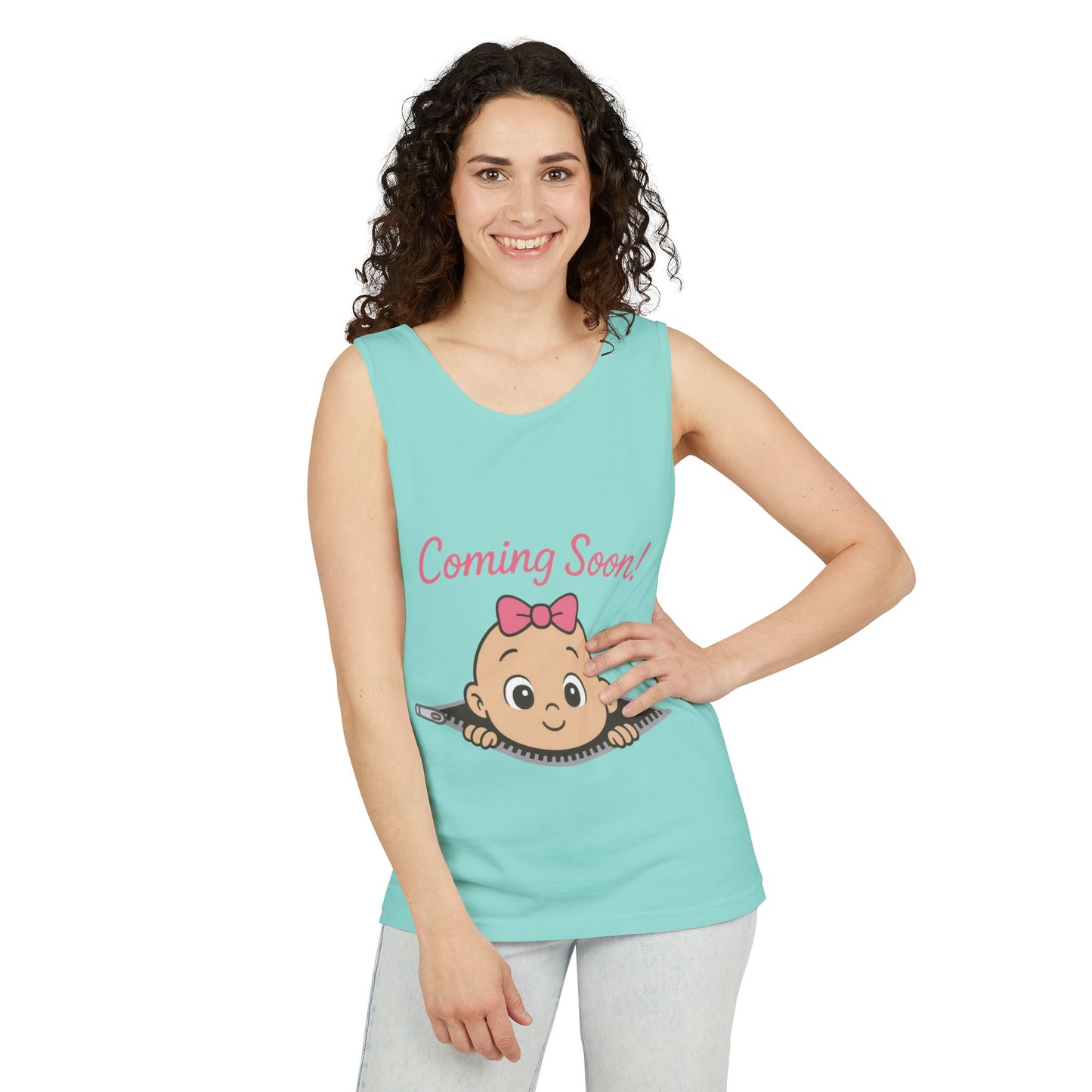Coming Soon Maternity Tank Top, Cute Baby Girl Pregnancy Announcement Shirt, Expecting Mom Gift, Gender Reveal Tee, Baby Shower Gift