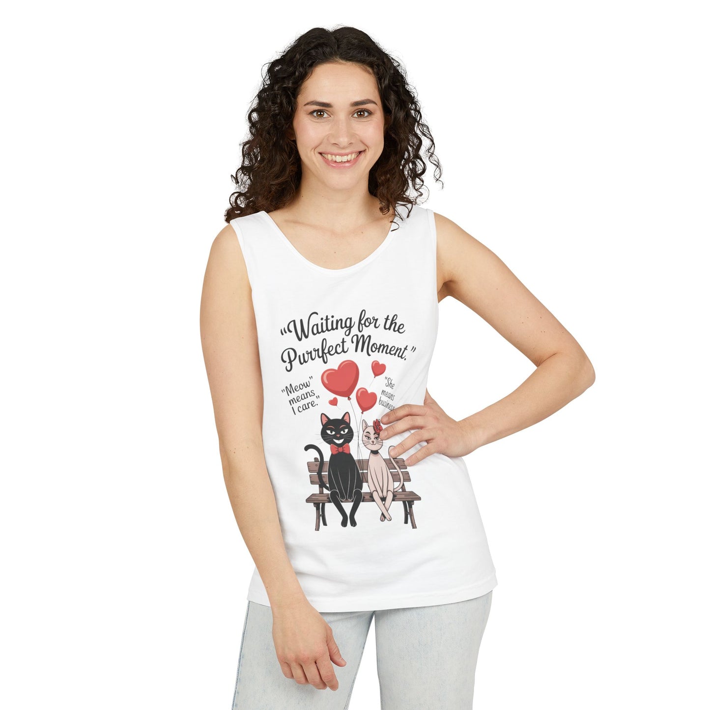 Cute Cat Lovers Tank, Womens Heavy Cotton Tank Top for Pet Owners, Funny Cat Tee, Gift for Cat Lovers, Casual T-Shirt, Animal Art Tee