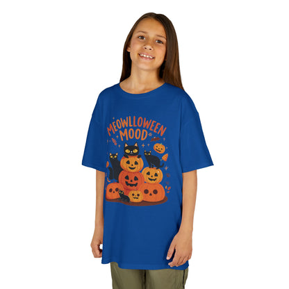 Meowlloween Mood Kids Shirt, Cute Black Cat Halloween T-Shirt for Girls and Boys, Funny Pumpkin Cat Tee, Cozy Fall Cat Lover Gift