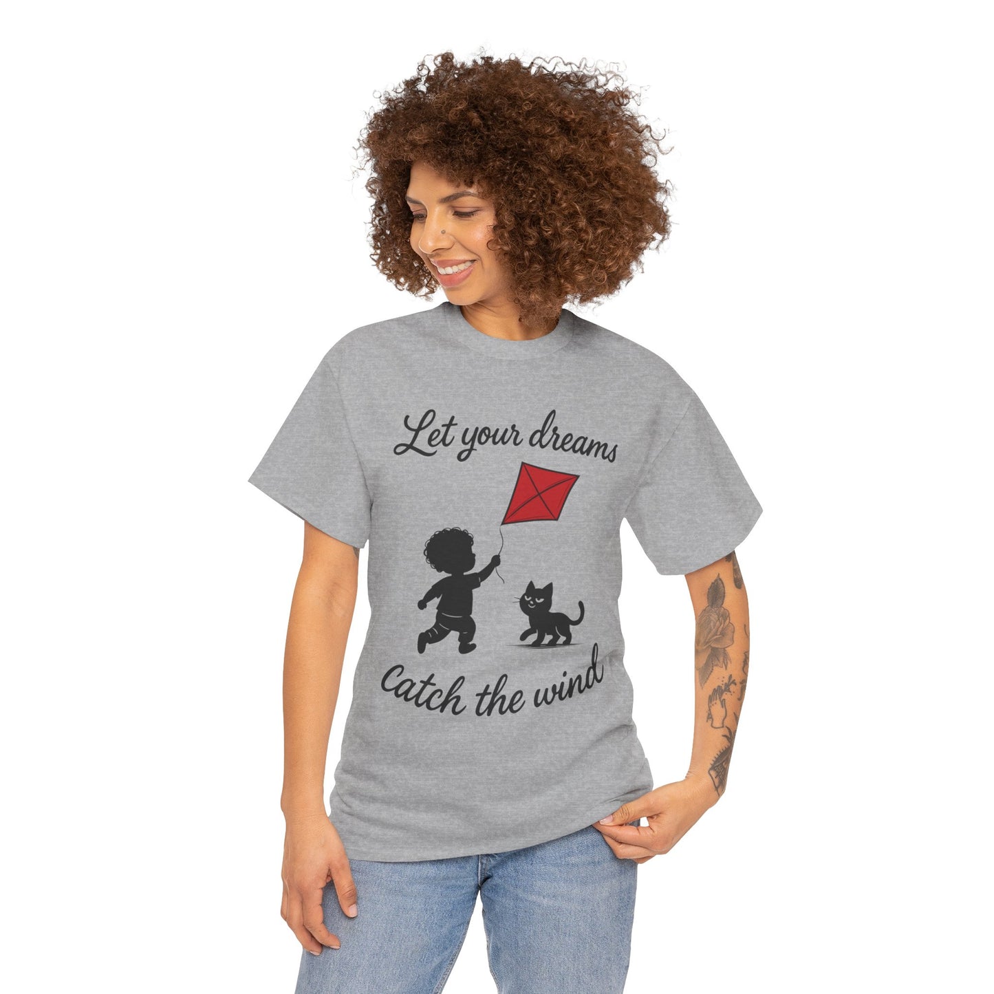 Cute Kid and Cat Design T-Shirt, Playful Gift for Cat Lovers, Summer Style, Cat Lover T-Shirt, Gift for Cat Owners, Women's Cotton T-Shirt