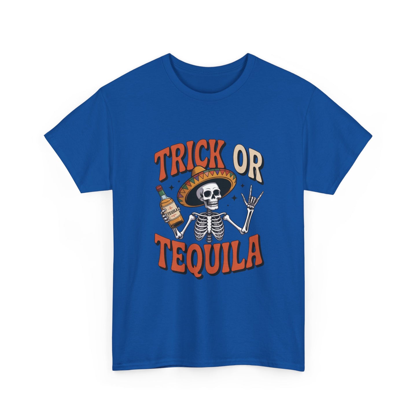 Trick or Tequila Skeleton Men's T-Shirt , Funny Halloween Drinking Party Tee for Men
