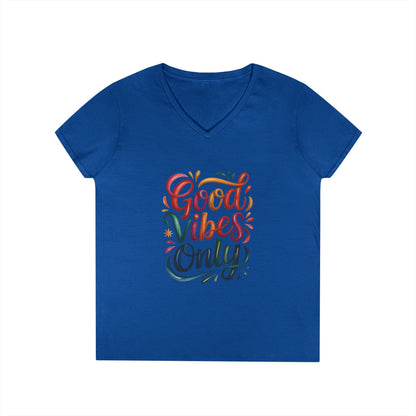 Good Vibes Only Ladies' V-Neck T-Shirt | Positive Message Tee, Casual Wear, Gift for Her, Summer Style, Feel Good Fashion, Positive Energy