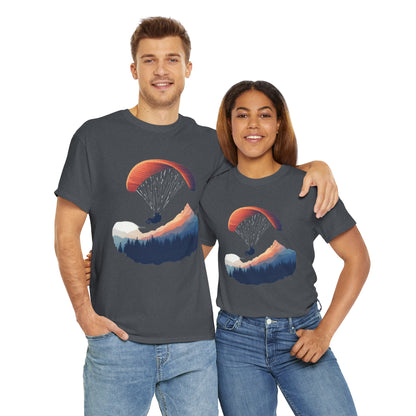 Paragliding Adventure T-Shirt, Mountain Landscape Tee, Nature Travel Lover Shirt, Outdoor Hiking Gift, Unisex Heavy Cotton Tee