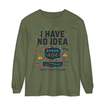 Unisex Long Sleeve T-Shirt, Funny Error 404 Graphic Tee, Internet Humor, Geeky Apparel, Quirky Humor Shirt, Gift for Tech Lovers