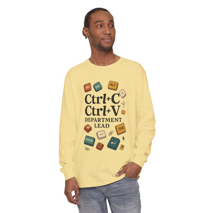 Graphic Long Sleeve Tee, Ctrl+C Ctrl+V Department Lead, Funny Office Humor Shirt, Programmer Gift, Tech Nerd Tee, IT Department Apparel