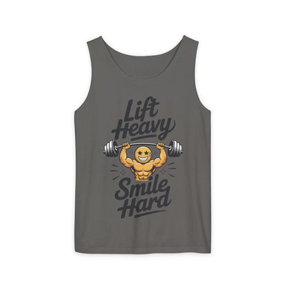 Mens Lift Heavy Smile Hard Tank Top, Funny Gym Workout Fitness Shirt, Mens Funny Gym Tank