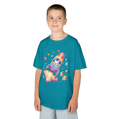 Easter Astronaut Bunny Kids T-Shirt - Cute Space Rocket Bunny with Colorful Eggs, Fun Spring Tee for Boys and Girls, Holiday Gift Idea