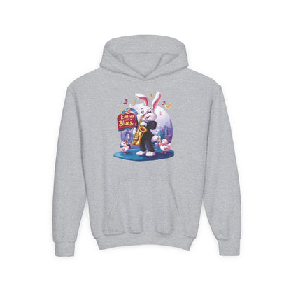 Easter Blues Youth Hoodie, Cute Bunny Sweatshirt, Spring Festival Apparel, Kid's Gift, Music Celebration, Easter Outfit