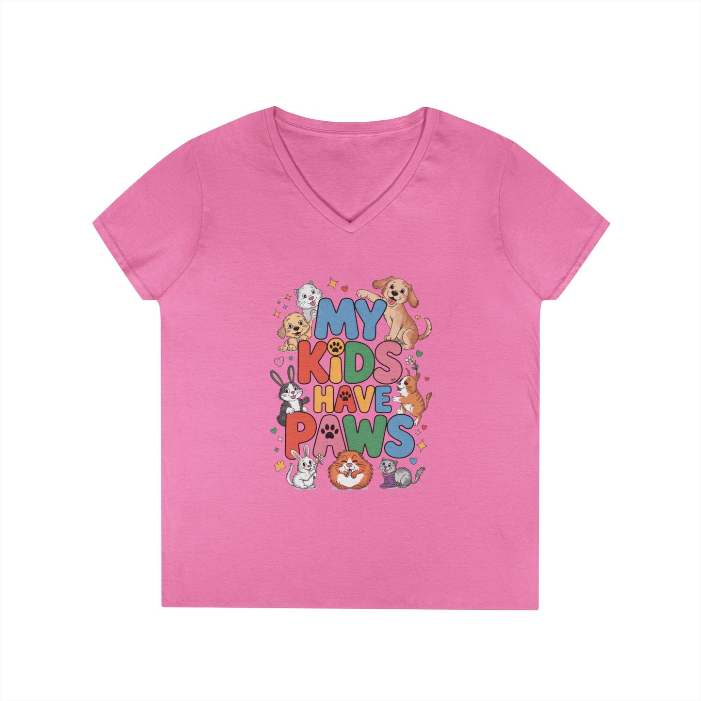 My Kids Have Paws V-Neck T-Shirt, Pet Lover Gift, Cute Animal Shirt, Cute Pet Mom Tee, Animal Parent T-Shirt,  Dog Cat Bunny Lover Gift