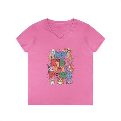 My Kids Have Paws V-Neck T-Shirt, Pet Lover Gift, Cute Animal Shirt, Cute Pet Mom Tee, Animal Parent T-Shirt,  Dog Cat Bunny Lover Gift