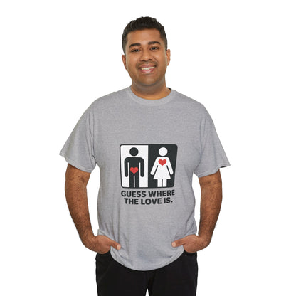Guess Where The Love Is Tee, Funny Couples Gift, Valentines Day Apparel, Relationship Humor Shirt, Graphic Tee for Him, Bold Love Joke Shirt