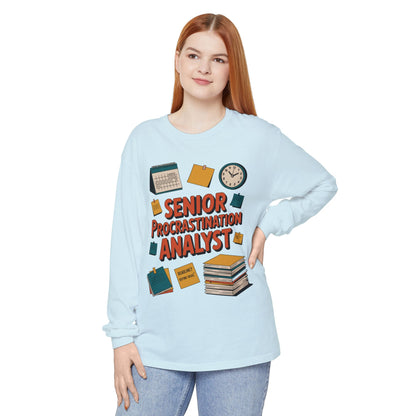 Senior Procrastination Analyst Long Sleeve Tee, Funny Work Shirt,Gift for Analysts, Office Humor, Meme Long Sleeve, Motivation Humor Apparel
