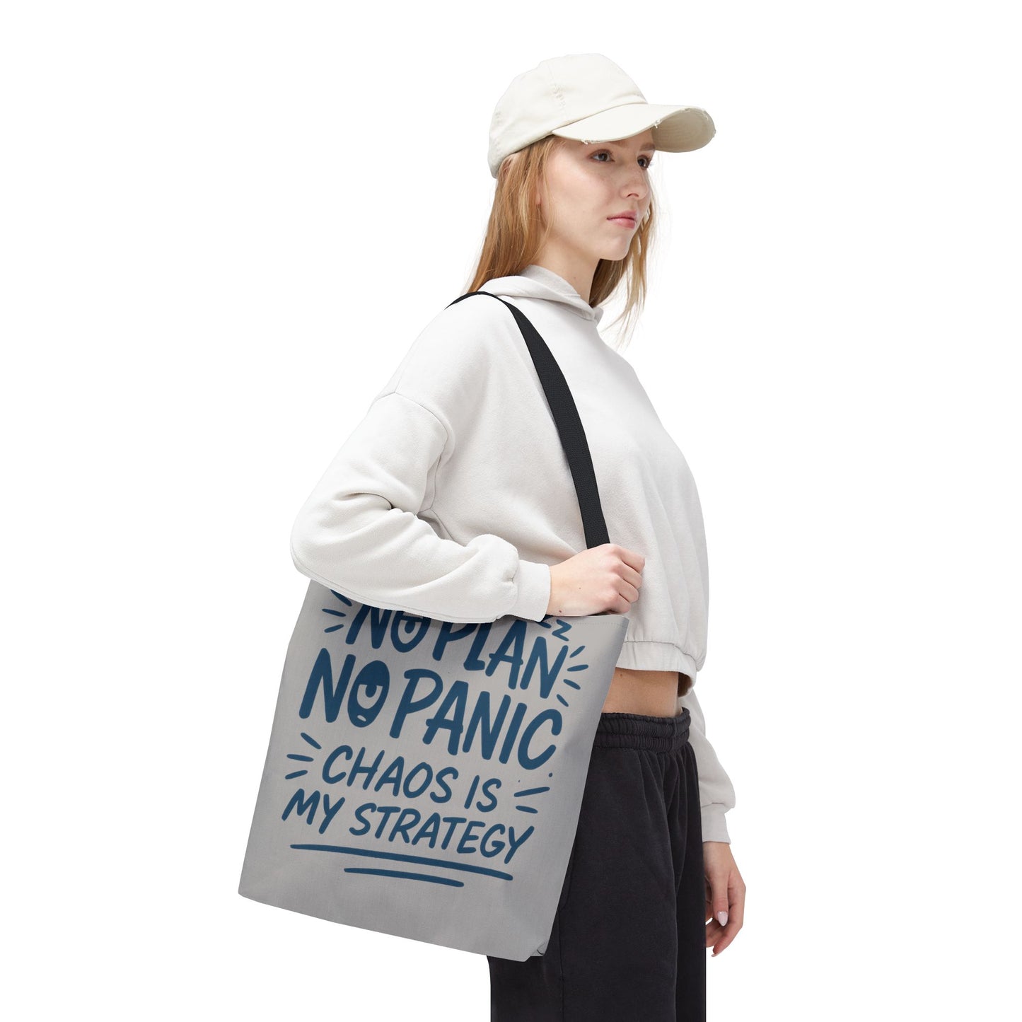 Funny Quote Tote Bag, Reusable Grocery Bag, Gift for Students, Beach Tote, Everyday Tote, Chaos Strategy Bag, Unique Shopping Bag