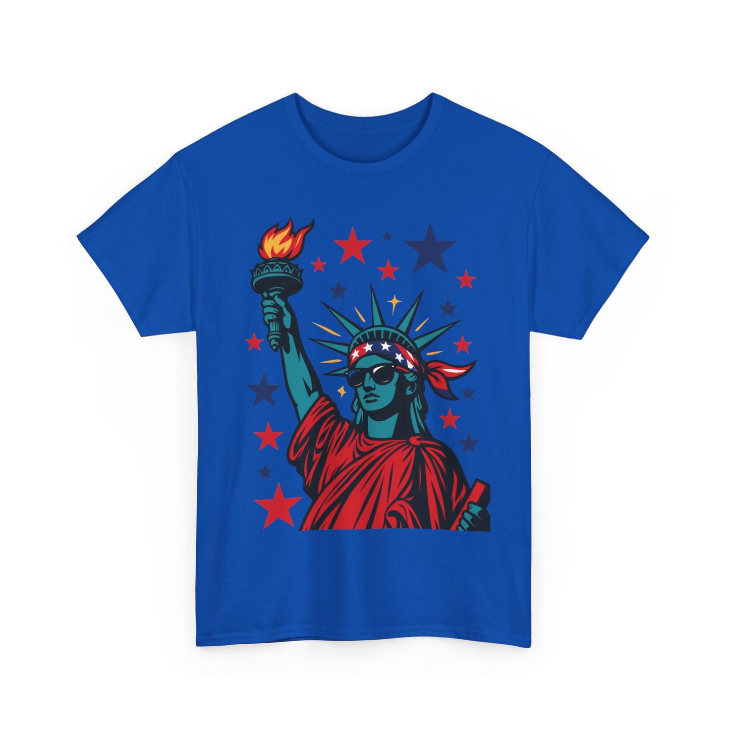 Lady Liberty Pop Art T-Shirt, Patriotic 4th of July Women’s Tee, Retro USA Bandana Statue Shirt