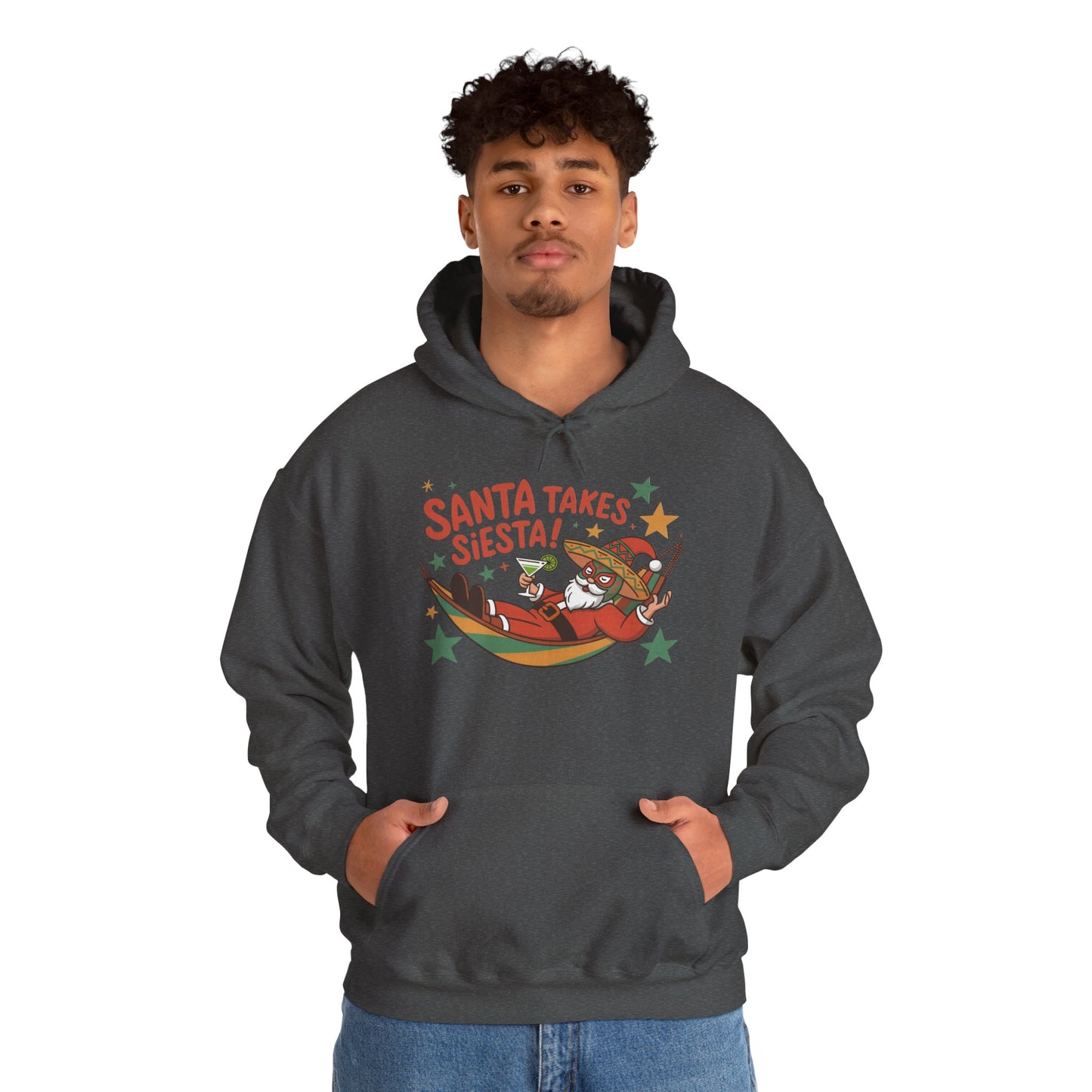 Santa Takes a Siesta Funny Christmas Hoodie for Men, Mexican Santa Holiday Sweatshirt, Siesta Santa Christmas Sweater
