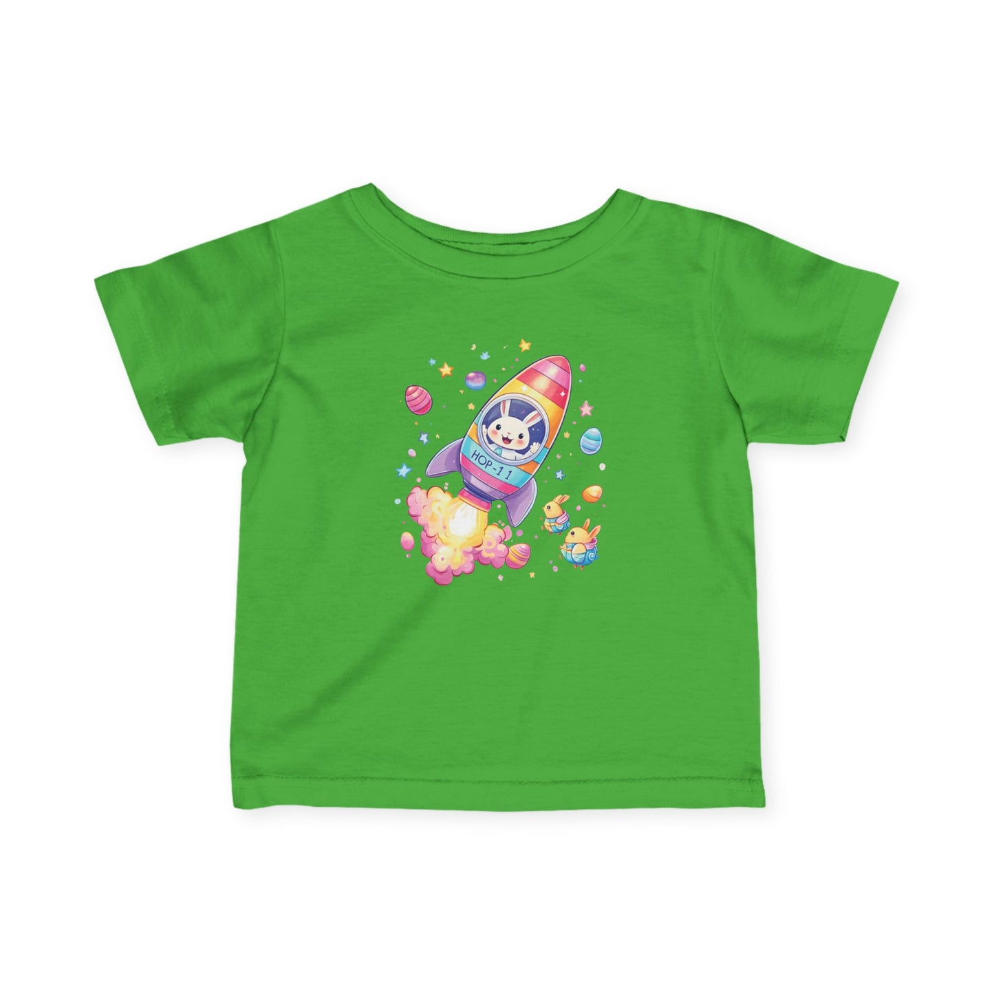 Easter Astronaut Bunny Infant Tee - Cute Rocket Bunny and Eggs Design, Fun Space Baby Shirt for 6-24 Months, Spring Holiday Outfit